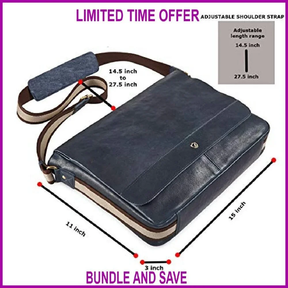 Vintage Leather Messenger Bag Fits 16